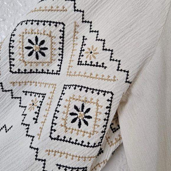 Madewell Peasant Embroidered V Neck Gauze Pullover Long Sleeve Top Ivory XS - Picture 3 of 10